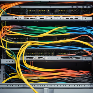 Armadio di rete con switch gestiti e cablaggio strutturato in azienda